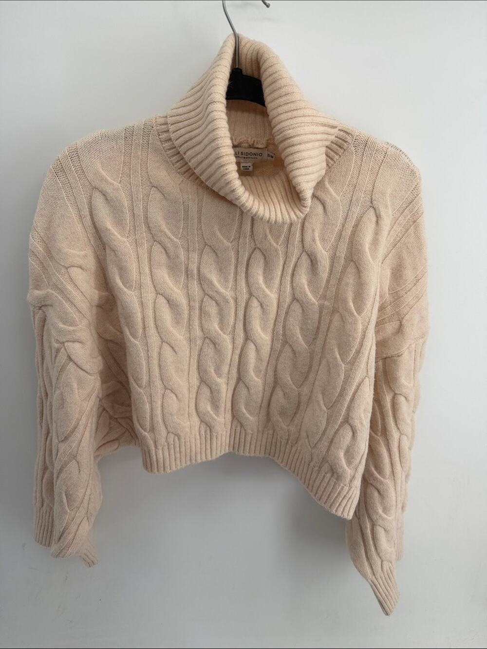 Lili Sidonio cable knit bat wing sleeve turtleneck cropped pullover sweater S/M
